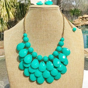 Boho Necklace Tiered Teardrop Teal Statement NWT
